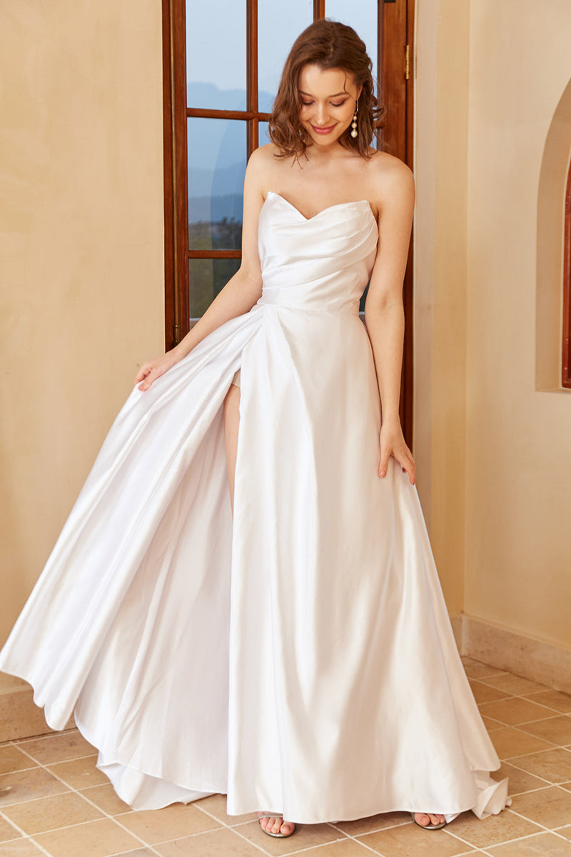 Brinkina Simple Wedding Dresses A Line Strapless Ruched Satin White Wedding  Dress for Bride 2023 Plus Size, Ivory, 2 : : Clothing, Shoes &  Accessories
