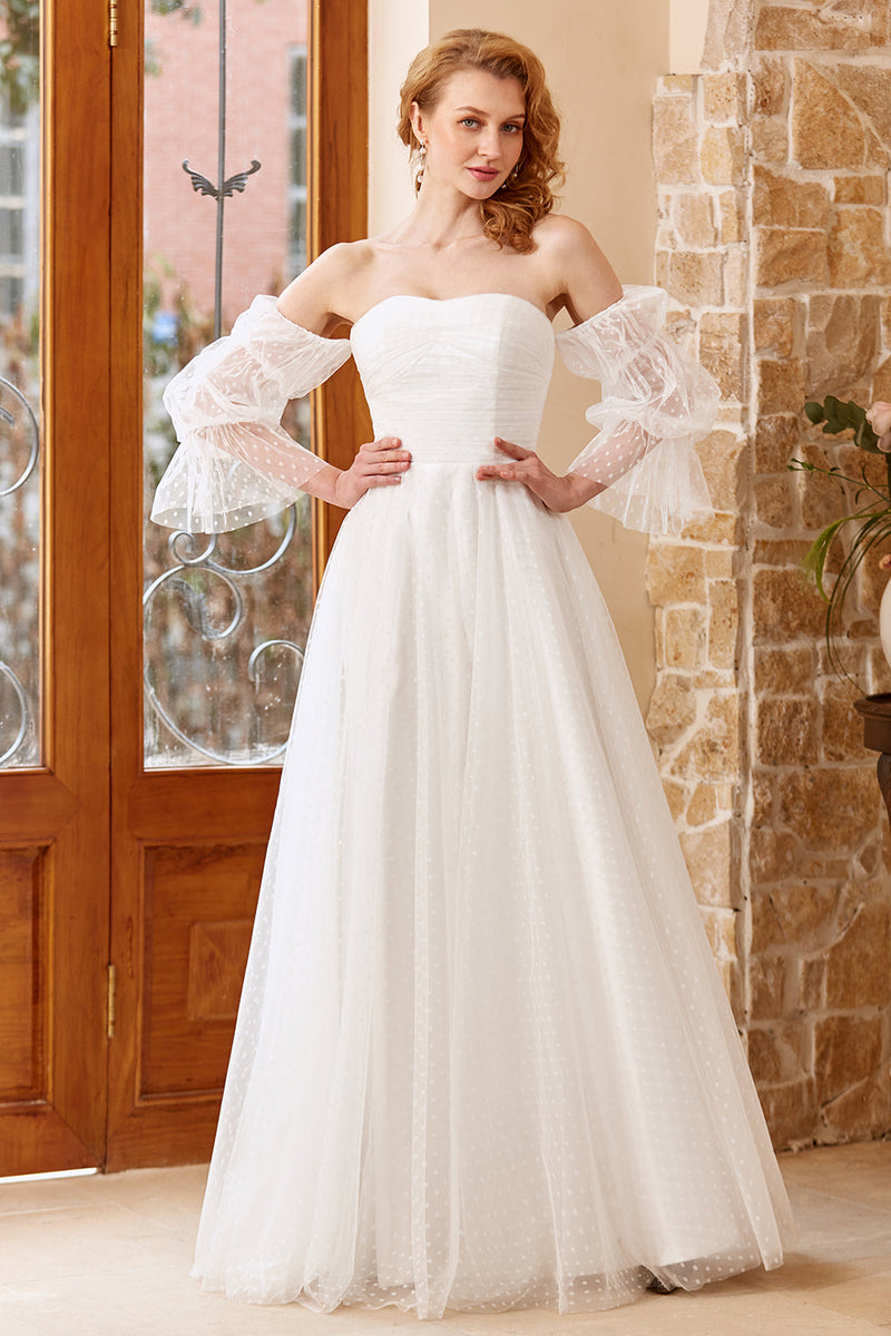 Load image into Gallery viewer, White Tulle Off Shoulder Wedding Dress