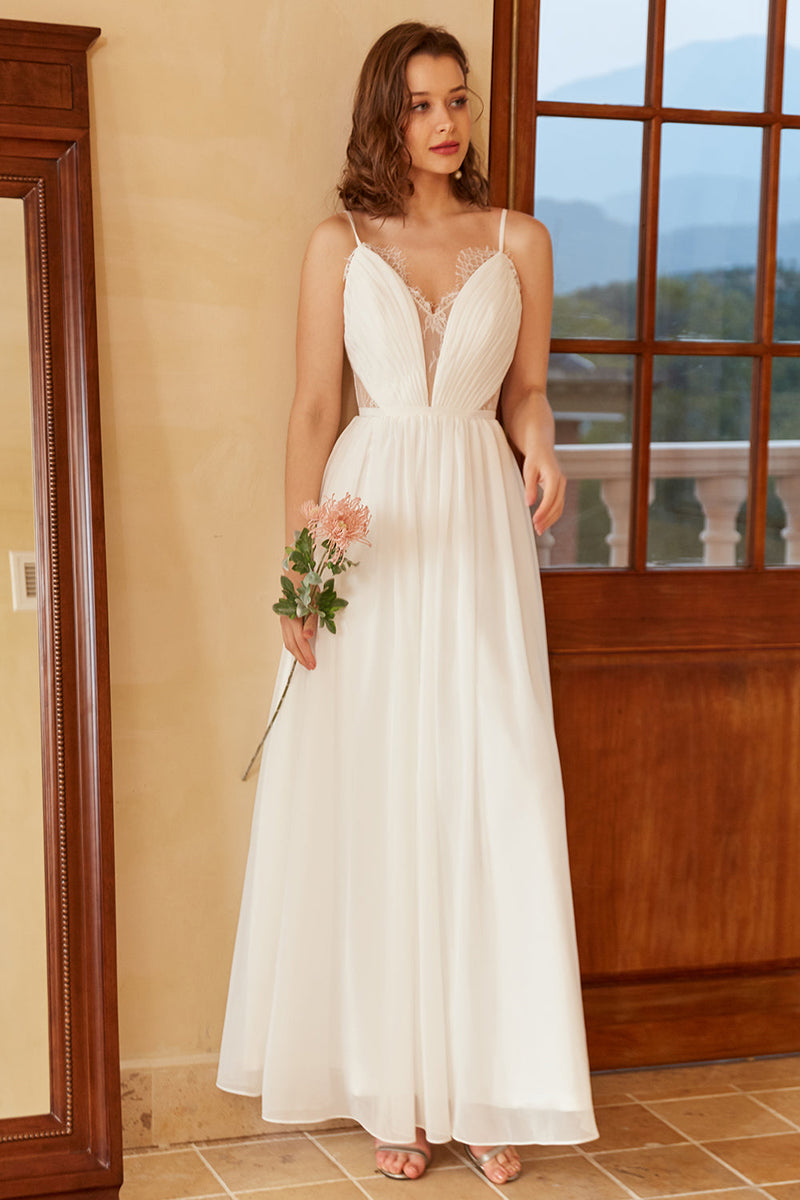 Load image into Gallery viewer, White Spaghetti Straps Simple Wedding Dress