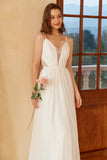 White Spaghetti Straps Simple Wedding Dress