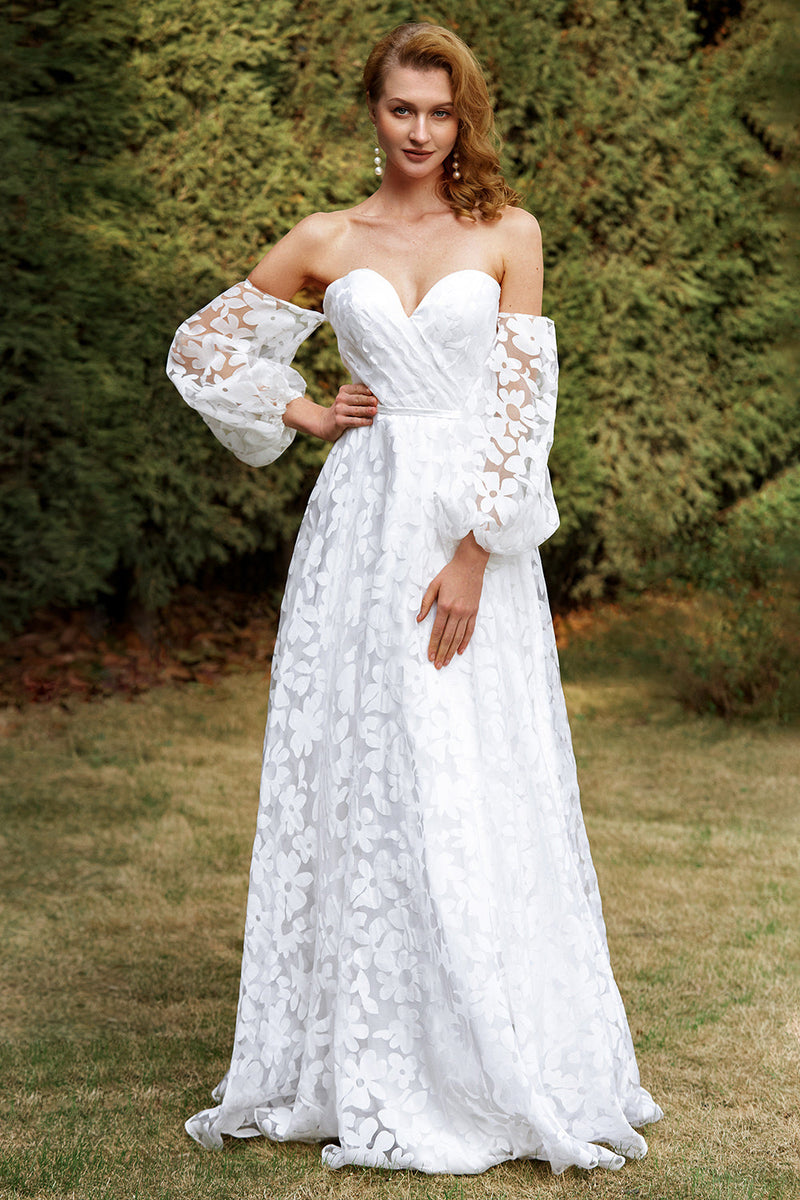 Load image into Gallery viewer, White Organza Off Shoulder Wedding Dress