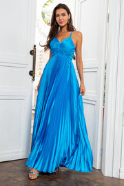 A Line Spaghetti Straps Lake Blue Long Prom Dress