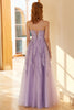 Load image into Gallery viewer, Charming A Line Spaghetti Straps Light Purple Long Prom Dress with Appliques