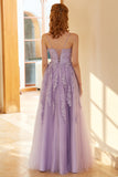 Charming A Line Spaghetti Straps Light Purple Long Prom Dress with Appliques