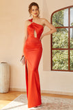 Orange One Shoulder Cut Out Long Prom Dress