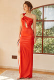 Orange One Shoulder Cut Out Long Prom Dress