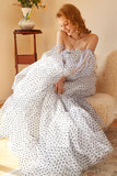 White Polka Dots Long Prom Dress with Sleeves