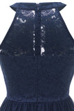 A Line Halter Neck Navy Lace Dress