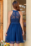 Halter Neck Navy Lace Dress