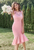 Load image into Gallery viewer, Blush Lace Bodycon Wedding Guest Dress