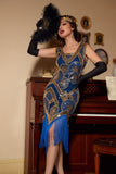 Blue Sequins Fringe 1920s Dress