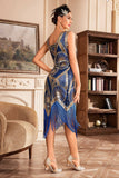 Blue Sequins Glitter Flapper Dress with Fringes