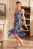 Blue Sequins Glitter Flapper Dress with Fringes