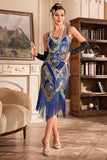 Blue Sequins Glitter Flapper Dress with Fringes