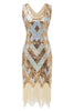 Load image into Gallery viewer, Golden Sequins 1920s Dress with Fringe