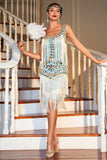 Blue Apricot Gatsby 1920s Dress with Sequins and Fringes