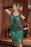 Dark Green Gatsby 1920s Dress with Sequined and Fringes