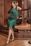 Dark Green Gatsby 1920s Dress with Sequined and Fringes