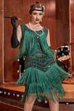 Dark Green Gatsby 1920s Dress with Sequined and Fringes