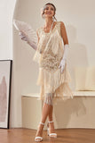 Plus Size Champagne Gatsby 1920s Flapper Dress with Sequins and Fringes