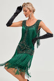 Black Gatsby 1920s Flapper Dress with Sequins and Fringes