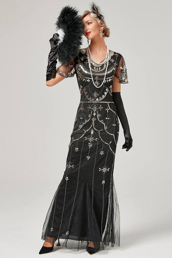 Ivory Sequins Long 1920s Flapper Dress