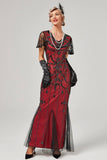 Red Sequins Long 1920s Flapper Dress