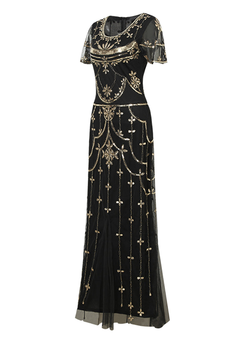 Load image into Gallery viewer, Black Blush Sequins Long 1920s Dress