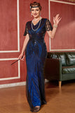 Royal Blue Sequin Long 1920s Dress