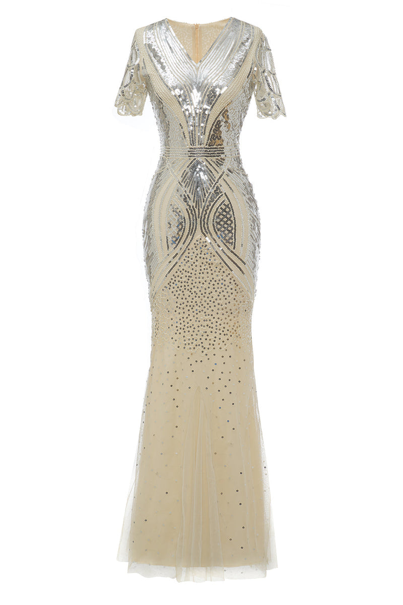 Load image into Gallery viewer, Apricot Sequins 1920s Prom Dress