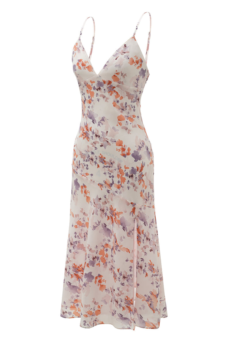 Load image into Gallery viewer, White Purple Flower Print Summer Dress