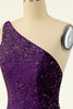Load image into Gallery viewer, Purple One Shoulder Sequins Graduation Dress