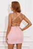 Load image into Gallery viewer, Pink Spaghetti Straps Backless Sequins Graduation Dress