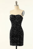 Black Sequins Bodycon Cocktail Dress