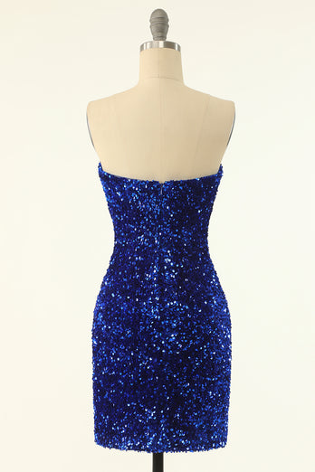 Royal Blue Sweetheart Sequins Tight Cocktail Dress