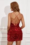 Red Sequins Tight Short Graduation Dress