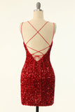 Red Sequins Tight Short Graduation Dress