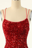 Red Sequins Tight Short Graduation Dress