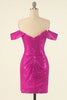 Load image into Gallery viewer, Fuchsia Off the Shoulder Sequins Tight Graduation Dress