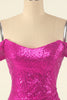Load image into Gallery viewer, Fuchsia Off the Shoulder Sequins Tight Graduation Dress