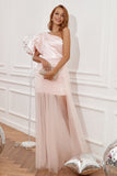 Blush One Shoulder Detachable Graduation Dress