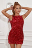 Load image into Gallery viewer, Red Sequined Backless Cocktail Dress
