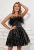 Load image into Gallery viewer, Black Strapless Cocktail Dress with Feathers
