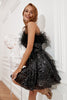 Load image into Gallery viewer, Black Strapless Cocktail Dress with Feathers