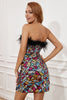 Load image into Gallery viewer, Colorful Strapless Cocktail Dress with Feathers