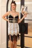 White Sequin Fringes Fitted Graduation Dress