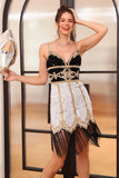 White Sequin Fringes Fitted Graduation Dress