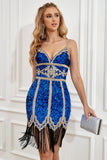 Royal Blue Sequined Graduation Dress With Fringes
