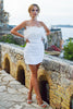 Load image into Gallery viewer, Sheath Strapless White Homecoming Dress with Feathers