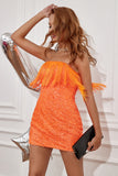 Sheath Strapless Orange Sequins Short Graduation Dress with Tassel